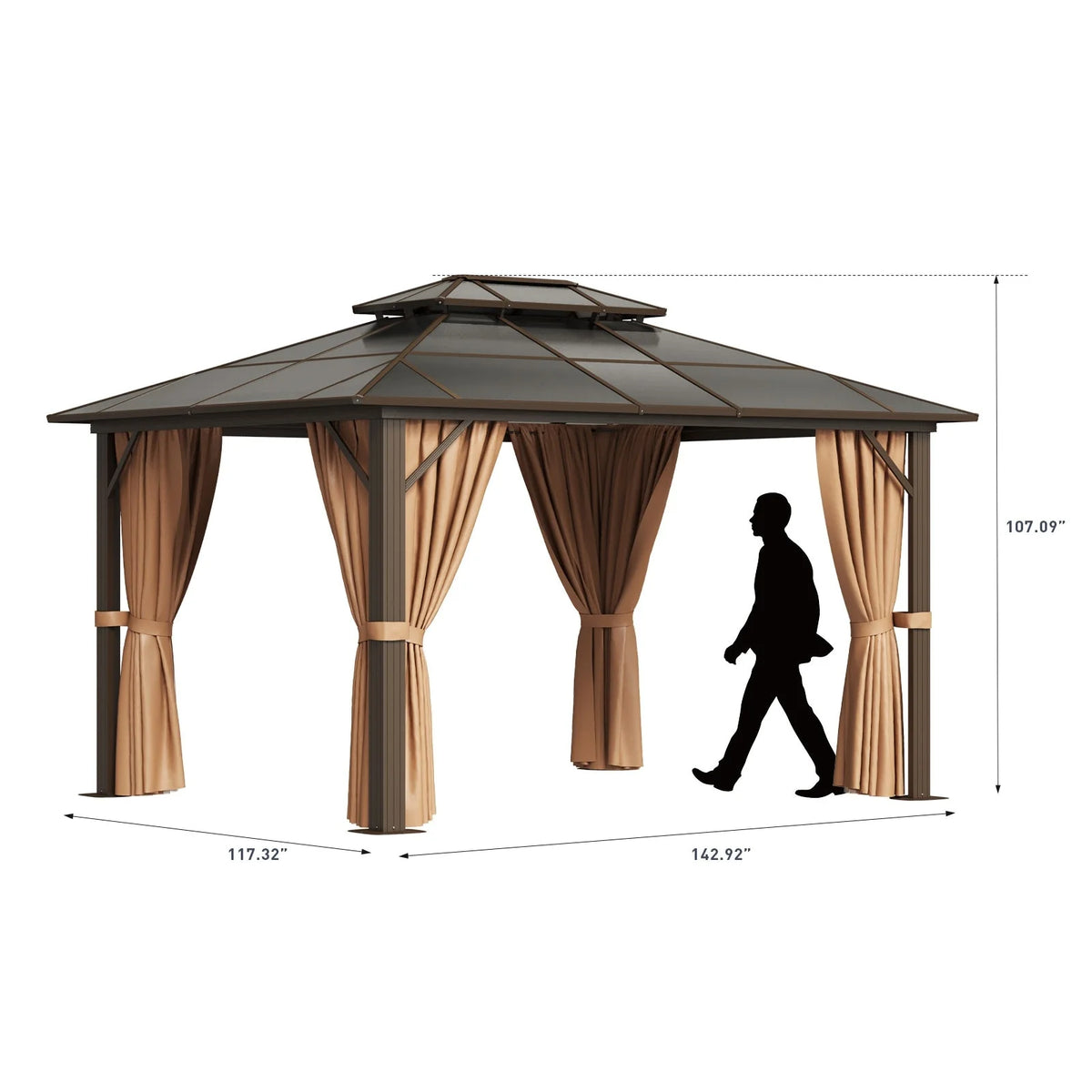 10'x12' Hardtop Gazebo with Double Roof Brown E371056