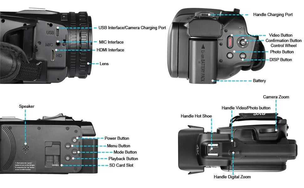 4k Video Camera Camcorder with 18X Digital Zoom, 64MP, 4.0-inch Rotating Touchscreen, 64GB SD Card, Black N59664