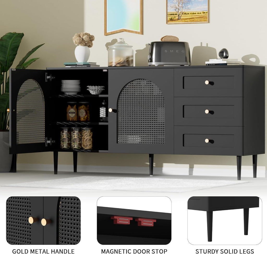 Black Sideboard Buffet Cabinet with 3 Drawers P477643