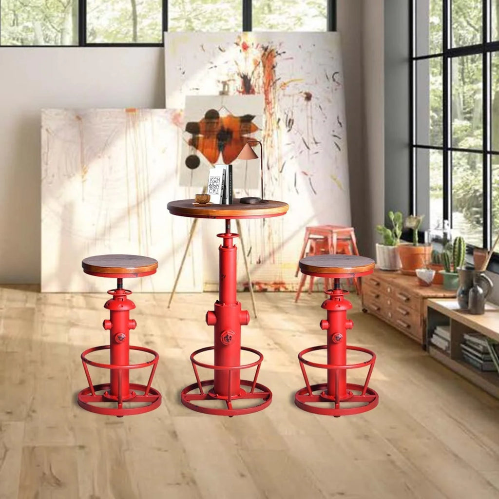 Industrial Swivel Round Wooden Top Height Adjustable Bar Table F7542