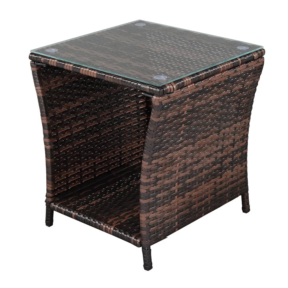 Square Tempered Glass Top Wicker Rattan Side Table with Storage P73799