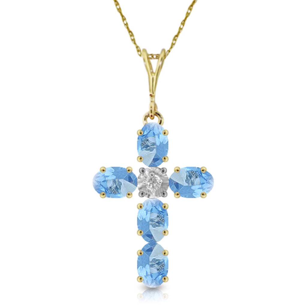 14k Solid Gold Necklace with Natural Blue Topaz Cross Pendant R480720