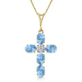 14k Solid Gold Necklace with Natural Blue Topaz Cross Pendant R480720