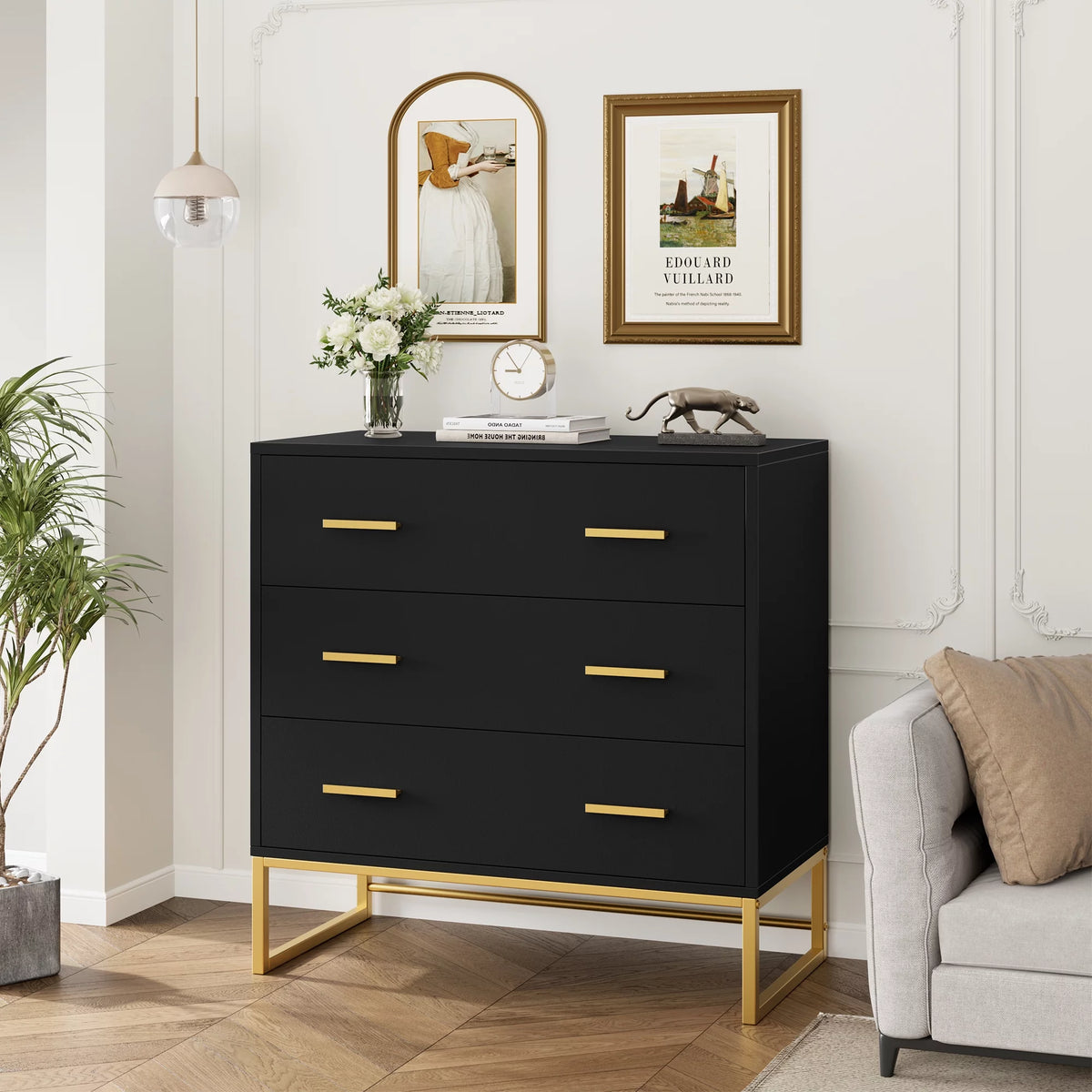 White 3 Drawer Wood Dresser J69125