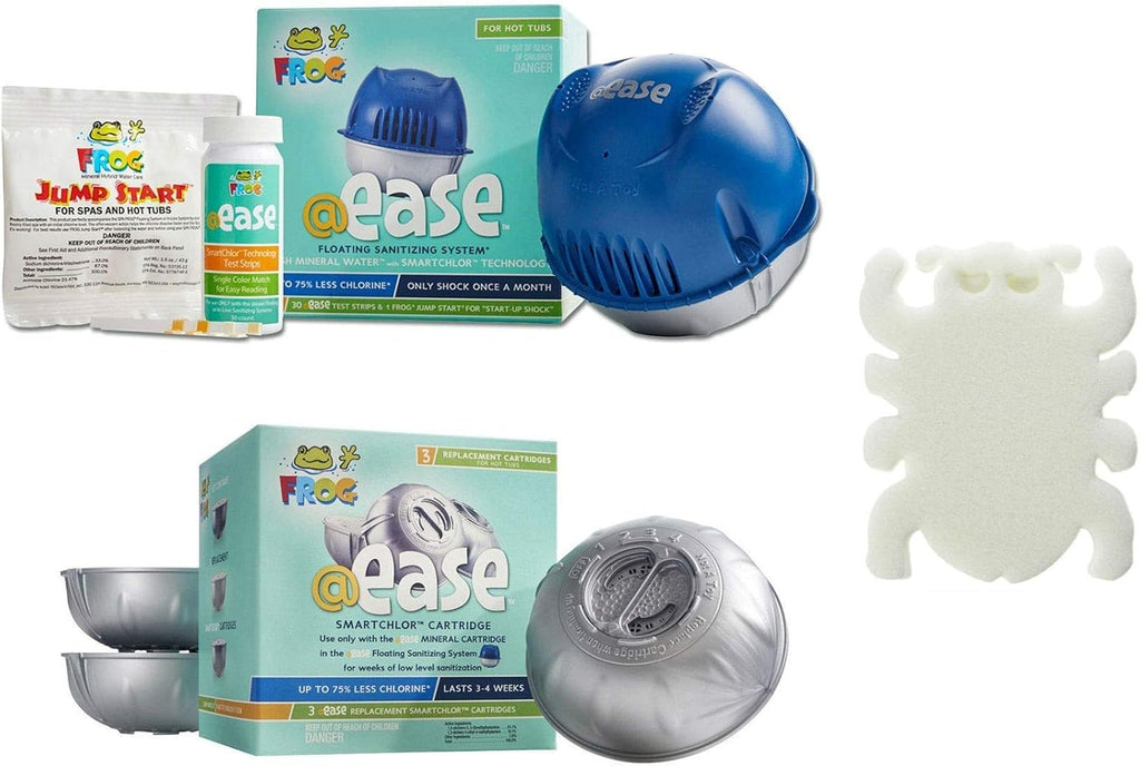 Frog @Ease Floating System with 3 Refill SmartChlor Replacement Mineral Cartridges, Jump Start Shock and 30 Test Strips with Bonus White Spa Thermometer N326