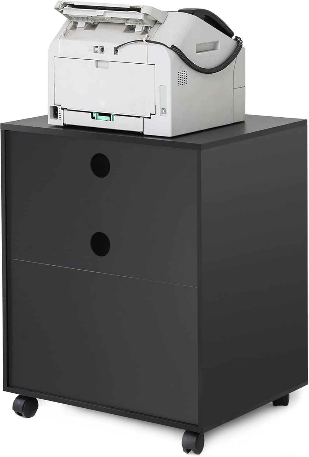 Black Mobile File Cabinet with Keyboard Tray and Doors on Wheels J686