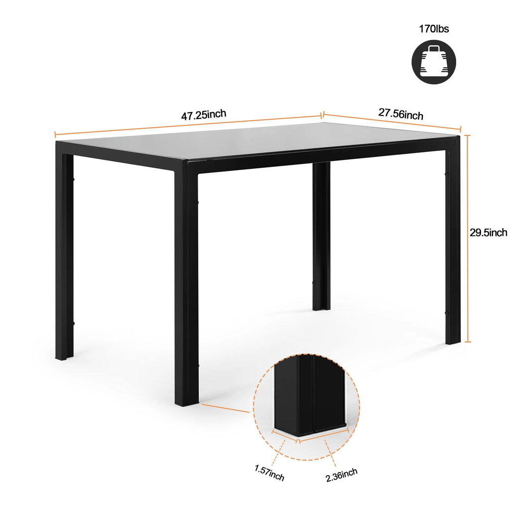 5 Pieces Tempered Glass Dining Table Set with 4 Faux Leather Chairs Black Y641534