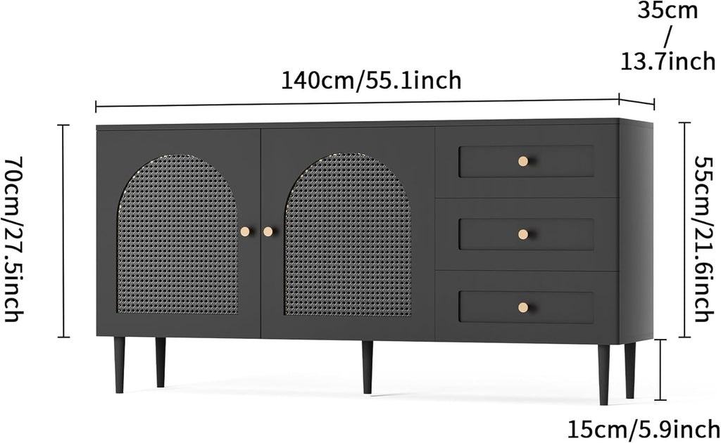 Black Sideboard Buffet Cabinet with 3 Drawers P477643