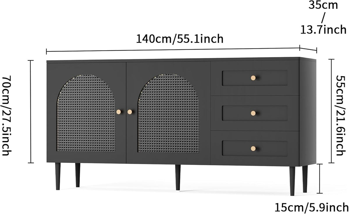 Black Sideboard Buffet Cabinet with 3 Drawers P477643