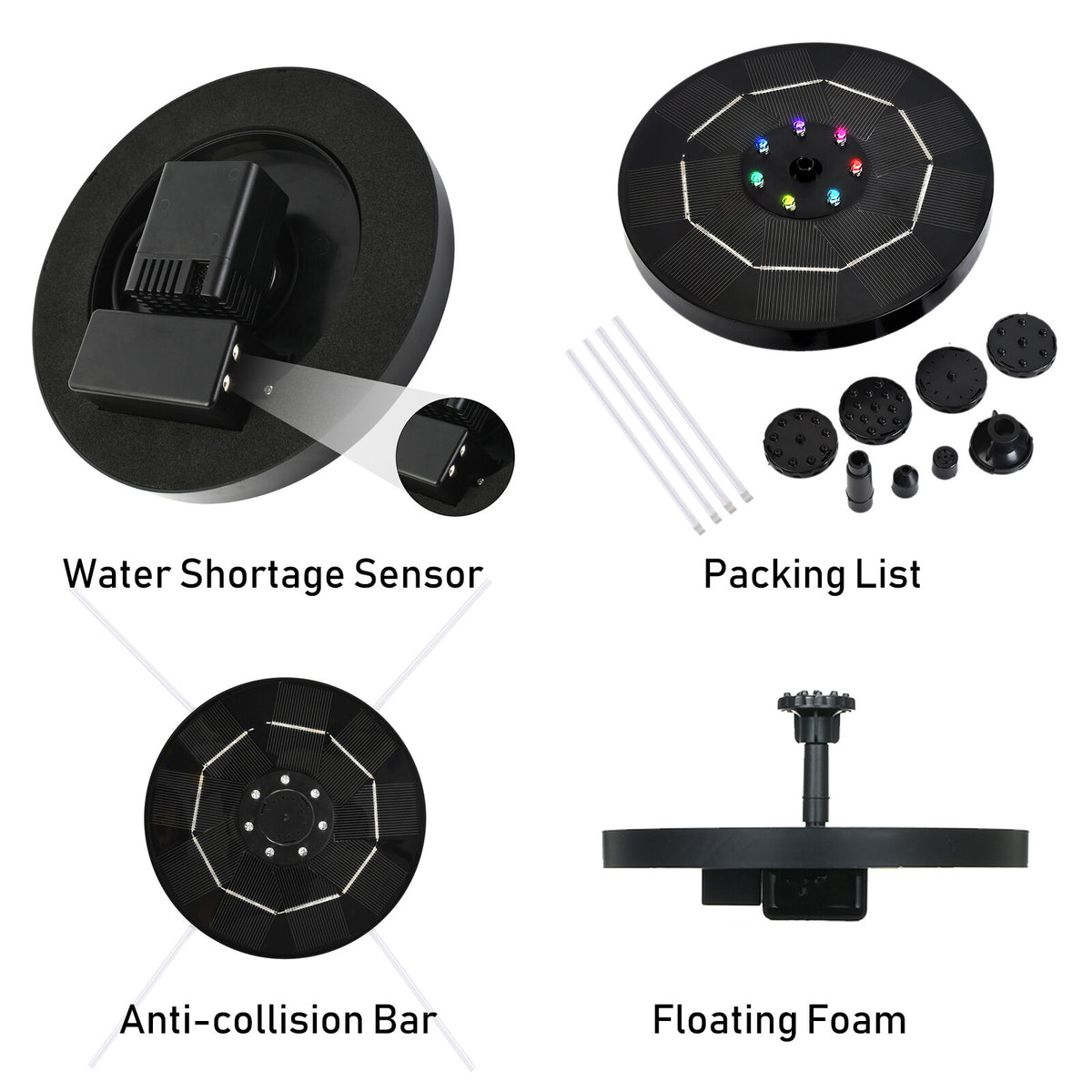 Solar Fountain Pump 3.5W with 1800mAh Battery 6 Nozzles V828