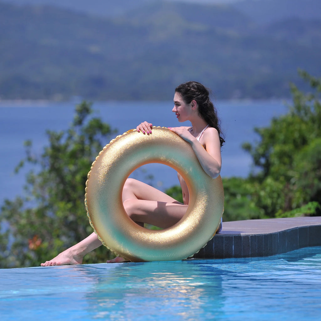 35" Inflatable Golden Pool Ring Float I7548