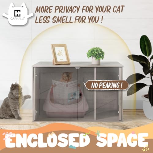 White Wooden Cat Litter Box with Double Doors C9029