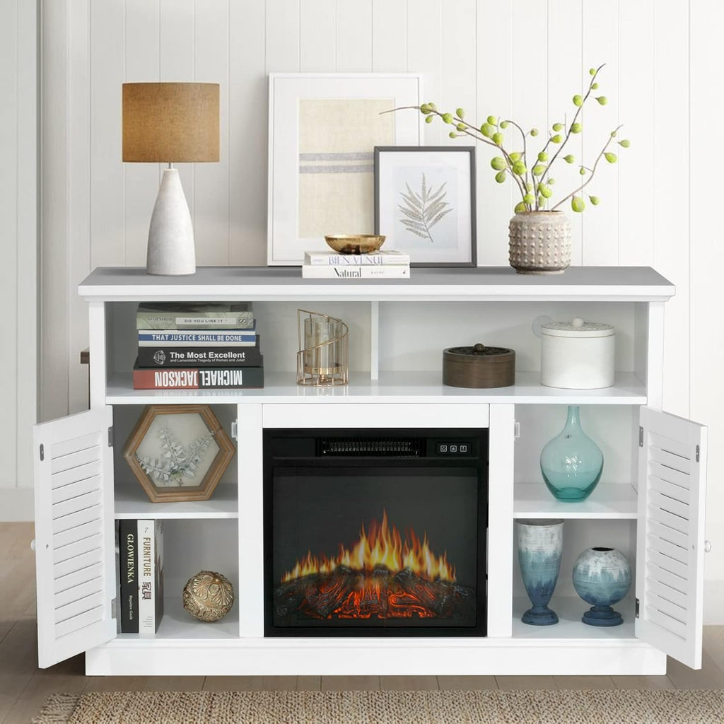 Black Fireplace TV Stand with Insert Fireplace and Adjustable Shelves T5889