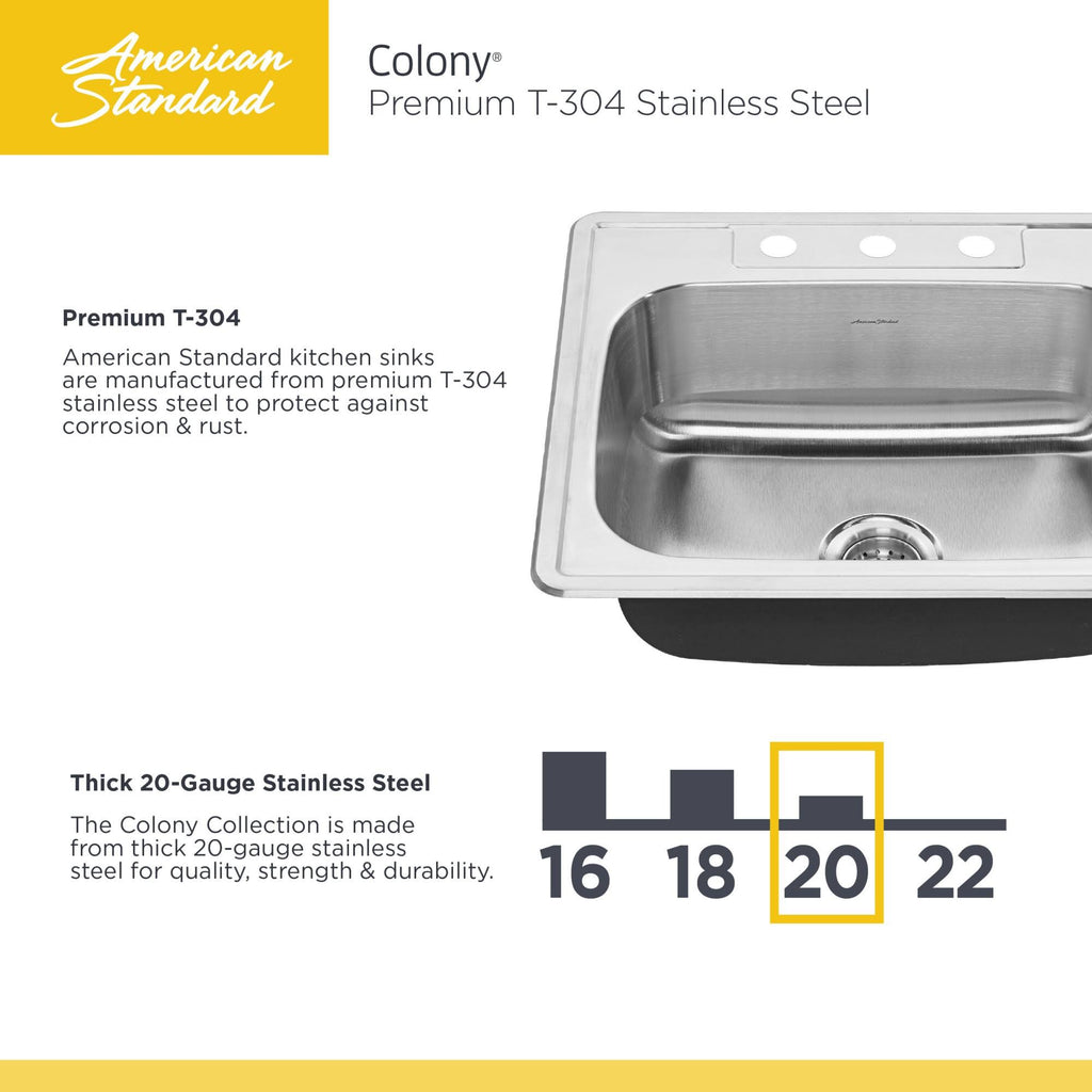 33x22 Double Bowl Stainless Steel 3-Hole Kitchen Sink D384