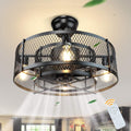 20In Caged Ceiling Fan with Light, 3 Speeds, Remote, Black I663