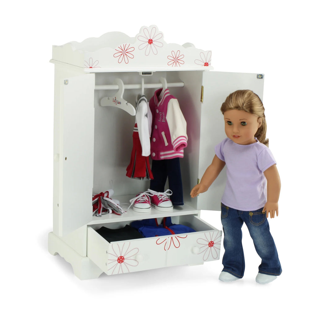 18 Inch Doll Clothes Storage Closet Armoire with 3 Notched Doll Clothes Hangers P37493