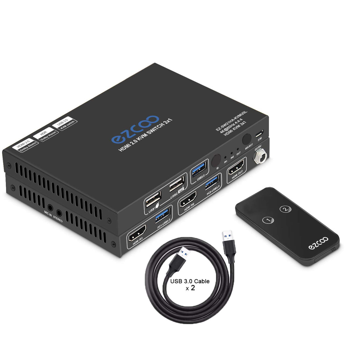 USB 3.0 KVM Switch HDMI 2-Port 4K60 with Stereo Audio Extractor C902