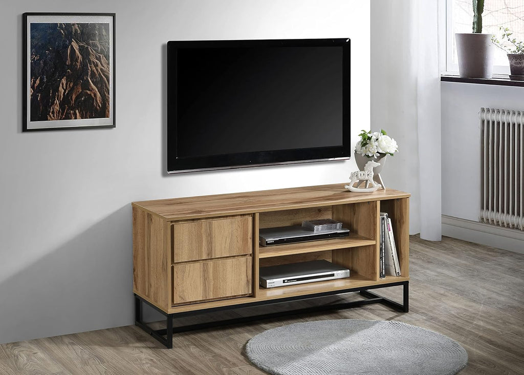 Oak TV Stand with Shelves and Cabinet I21403
