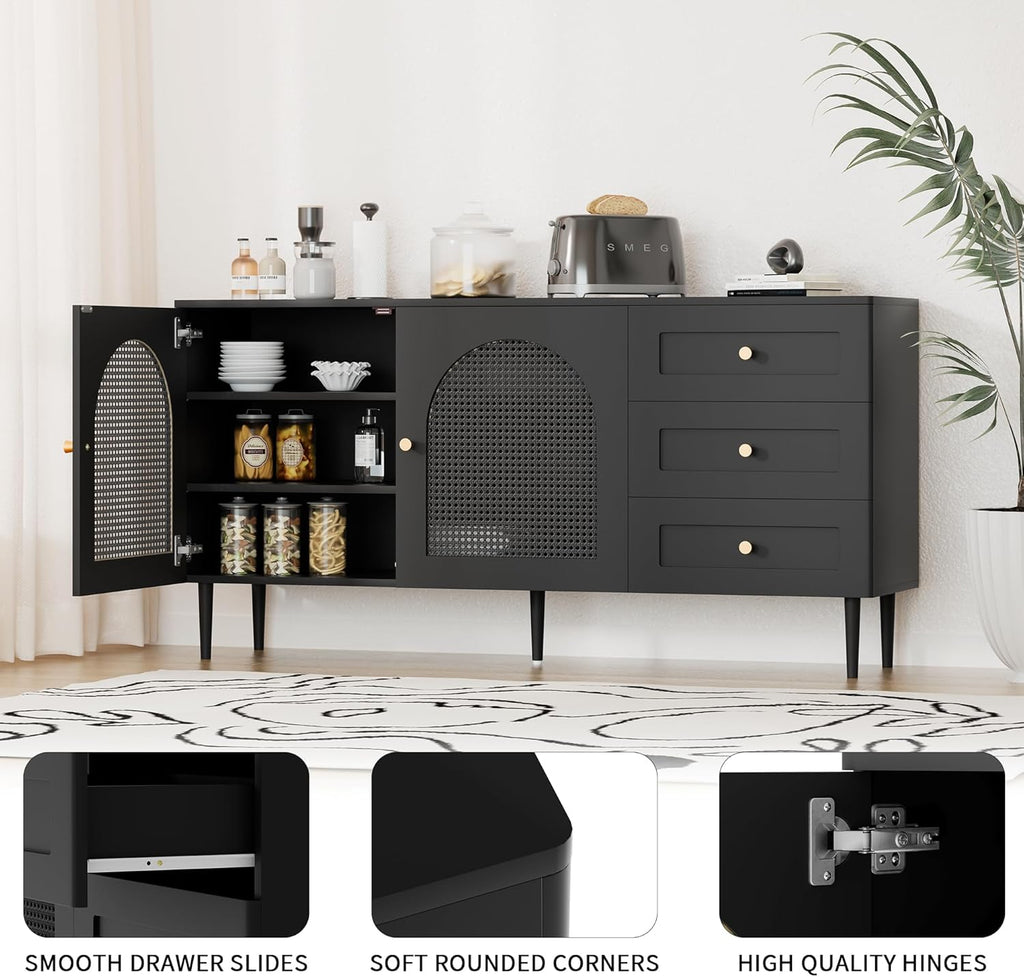 Black Sideboard Buffet Cabinet with 3 Drawers P477643