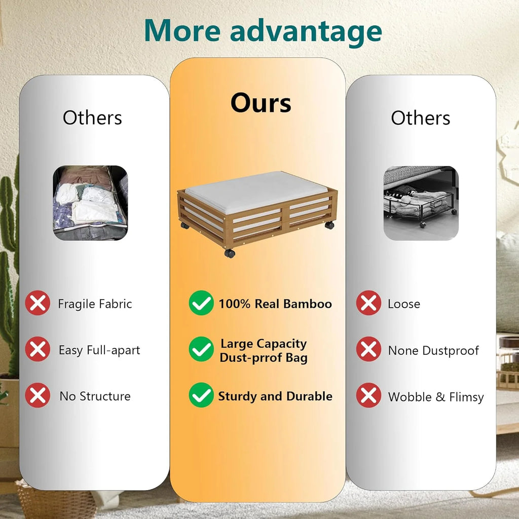 Bamboo Under Bed Storage Containers with Wheels 2 Packs H42475