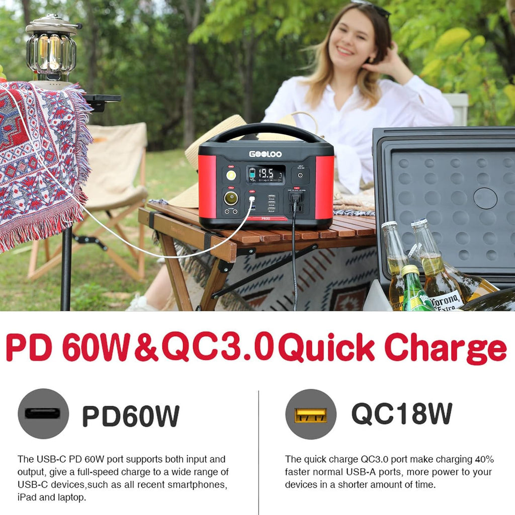 Portable Power Station 626Wh 600W AC Outlets Lithium Battery Y74339