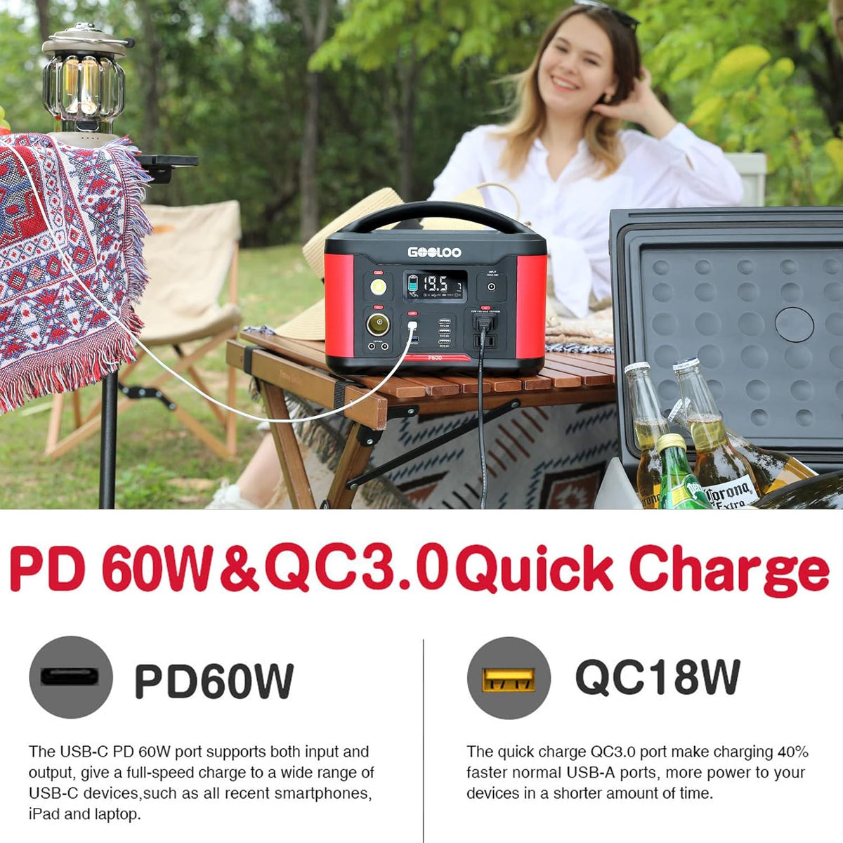 Portable Power Station 626Wh 600W AC Outlets Lithium Battery Y74339