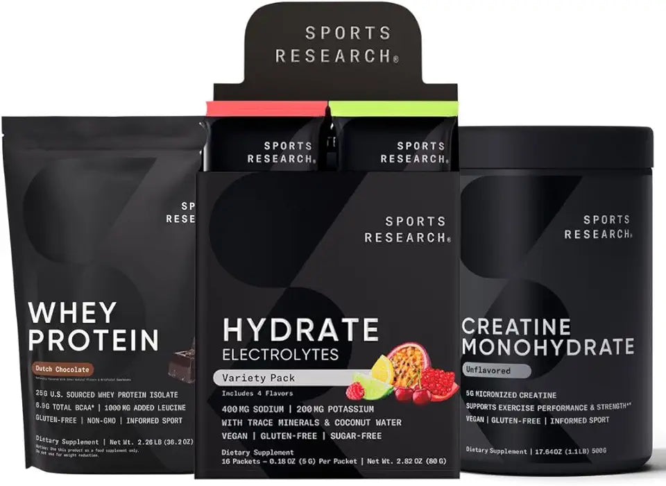 Creatine Monohydrate, Electrolytes Variety Packets and Whey Protein Isolate O5026