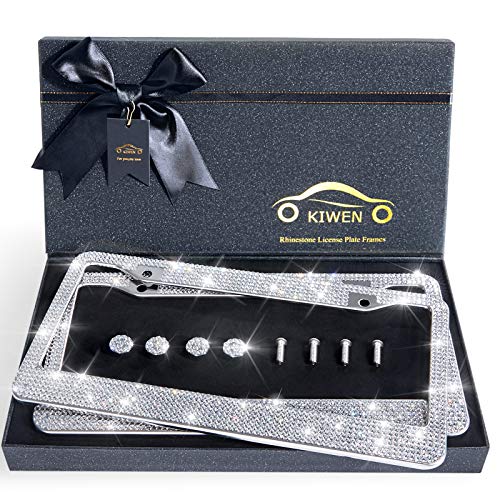 2 Pack Rhinestone Crystal Stainless Steel License Plate Frames Z7210