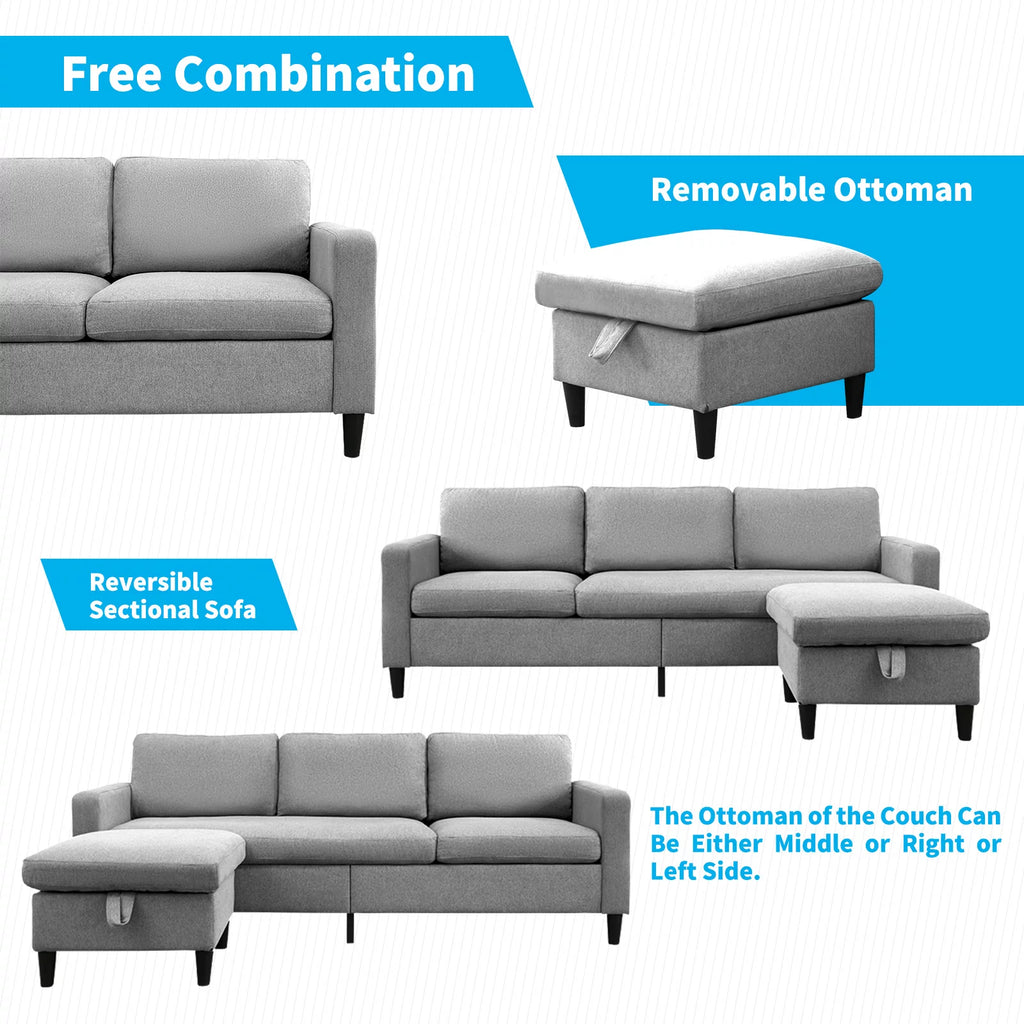 Light Gray L-Shaped Sectional Sofa with Storage Ottoman S1097