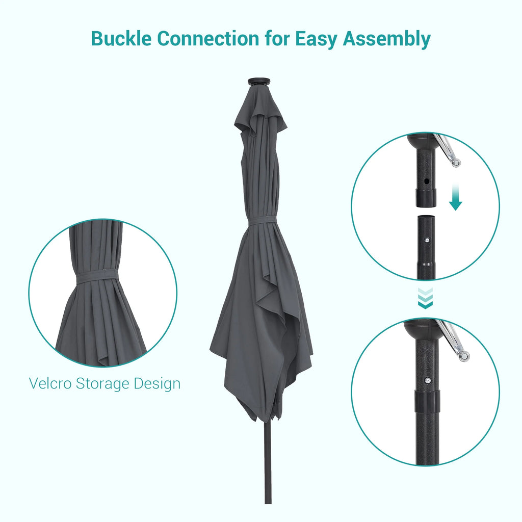 10 x 6.5ft LED Solar Patio Umbrella with Non-Fading Canopy M97752