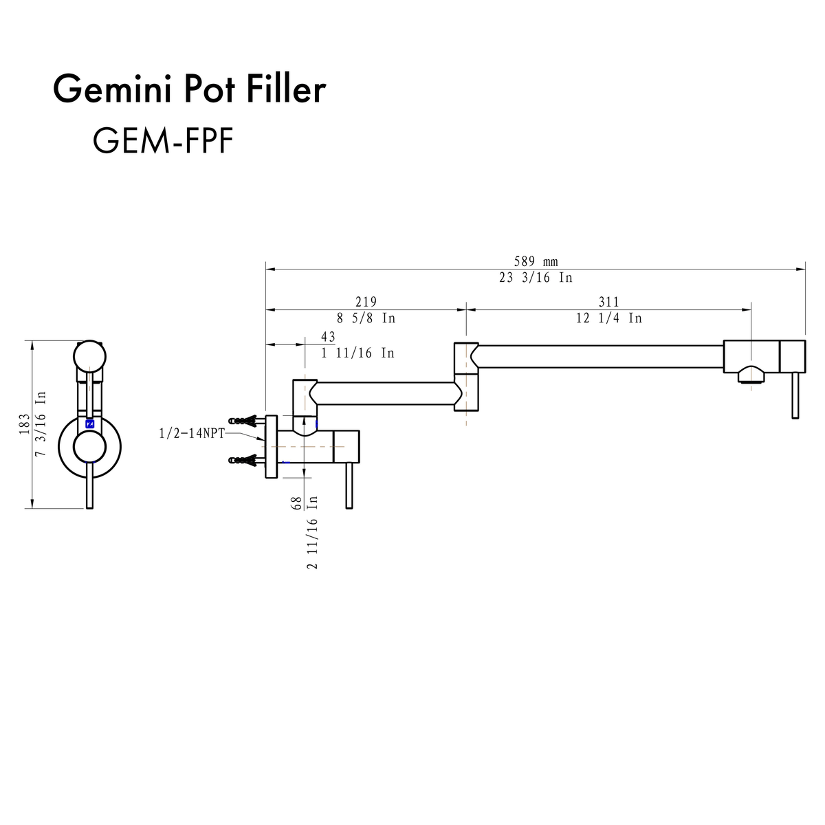 Chrome Pot Filler K258259