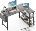 L Shaped Desk with Power Outlets & LED Lights F69284