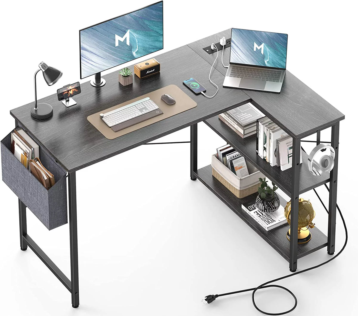 L Shaped Desk with Power Outlets & LED Lights F69284