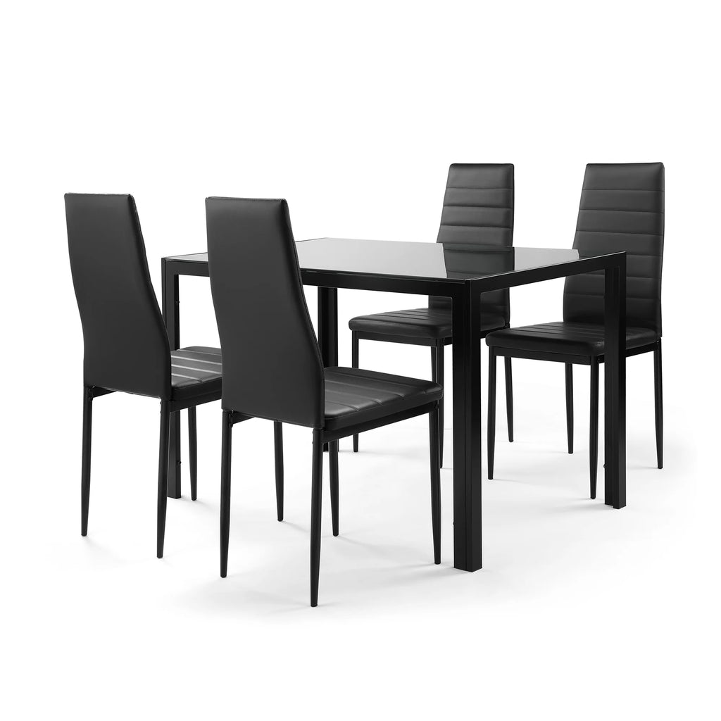 5 Pieces Tempered Glass Dining Table Set with 4 Faux Leather Chairs Black Y641534