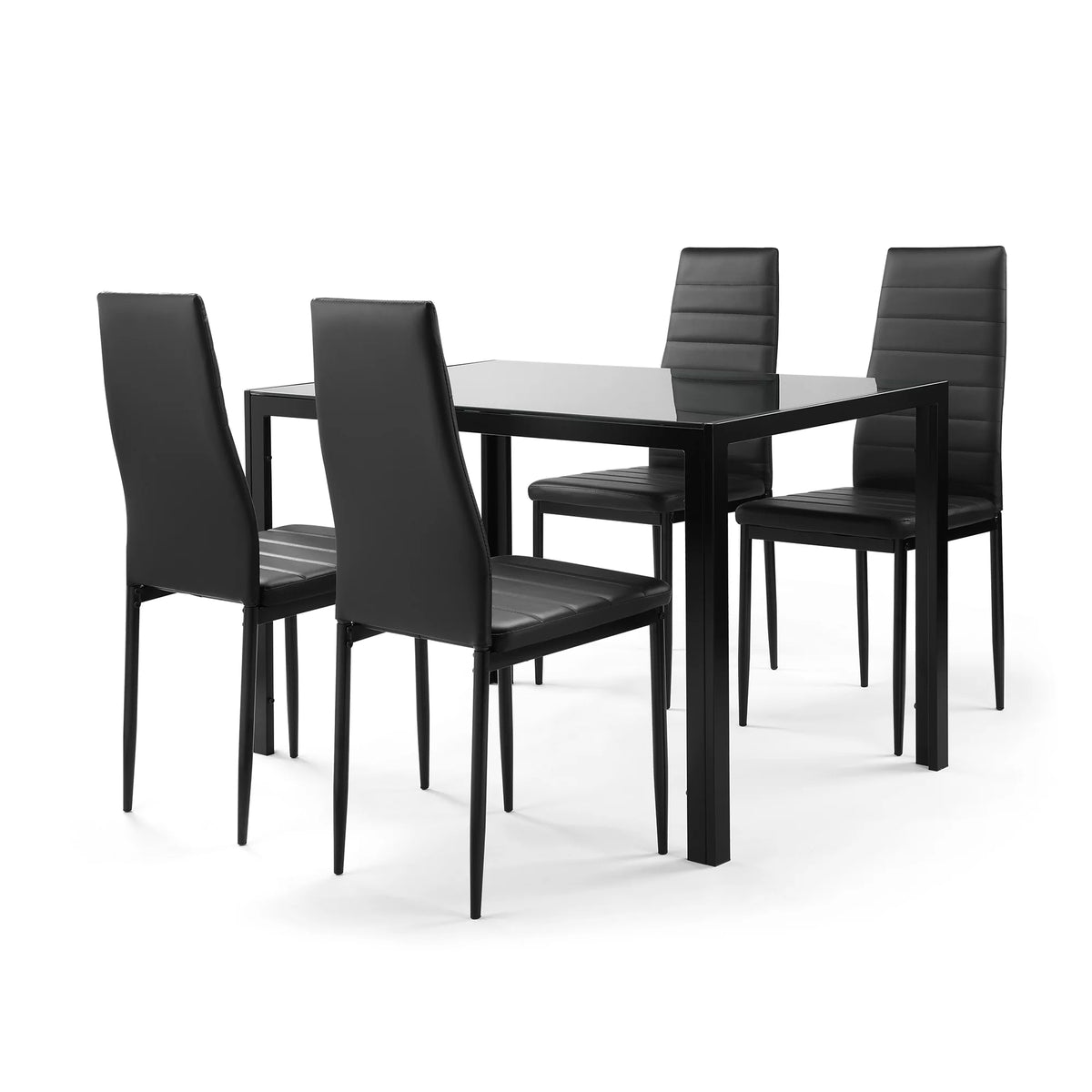 5 Pieces Tempered Glass Dining Table Set with 4 Faux Leather Chairs Black Y641534