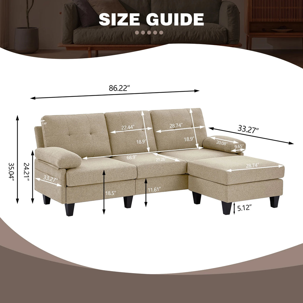 Modern Fabric L-Shaped Sectional Sofa with Chaise Q1136