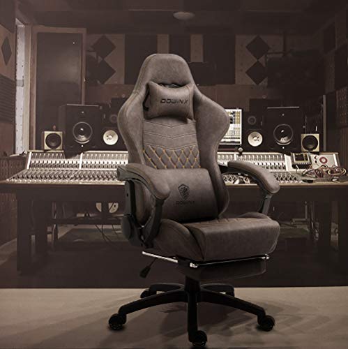 Brown Ergonomic Gaming Chair with Footrest and Massage Lumbar Support S178