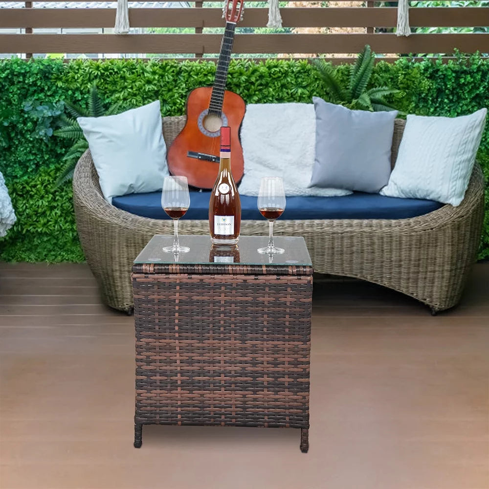 Square Tempered Glass Top Wicker Rattan Side Table with Storage P73799
