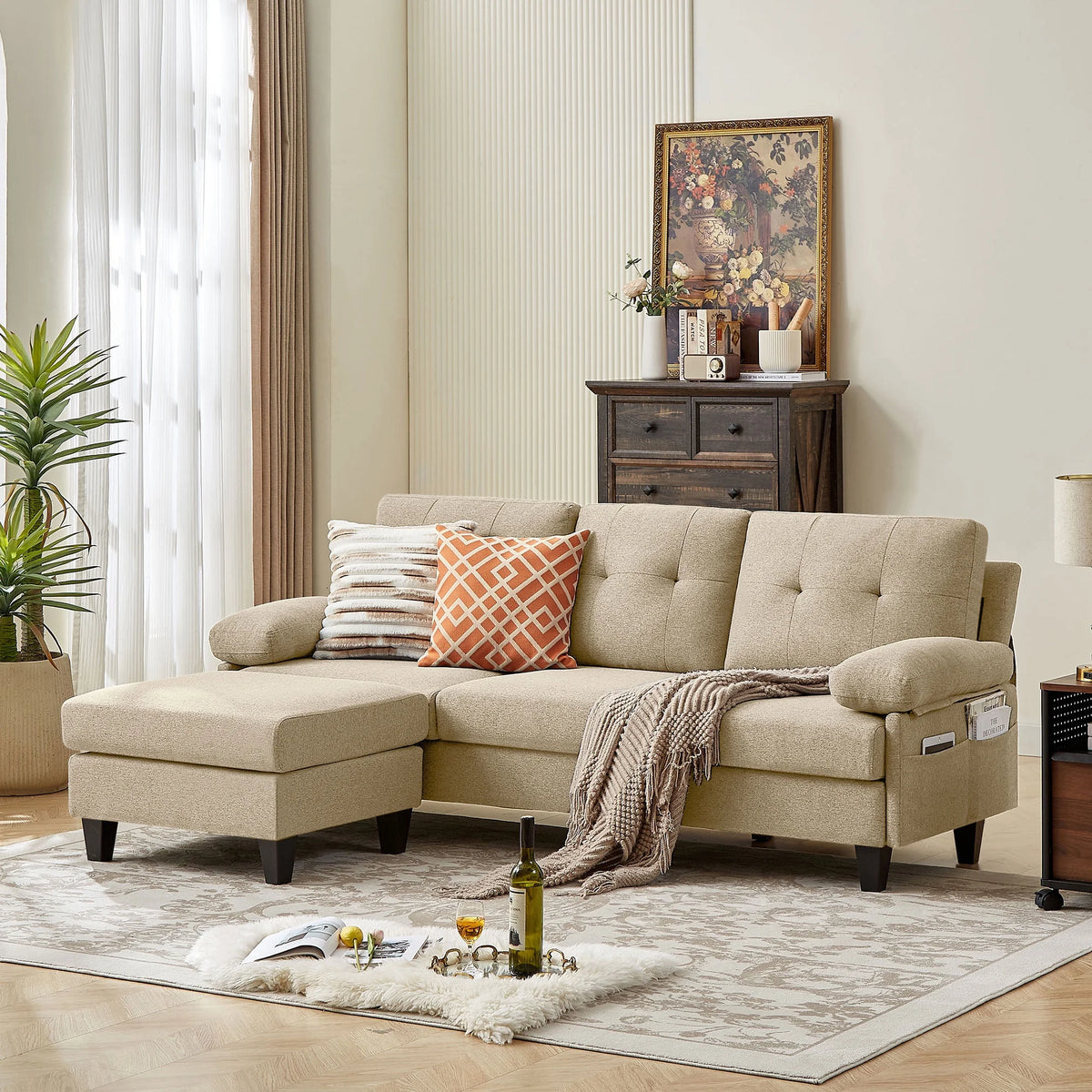 Modern Fabric L-Shaped Sectional Sofa with Chaise Q1136