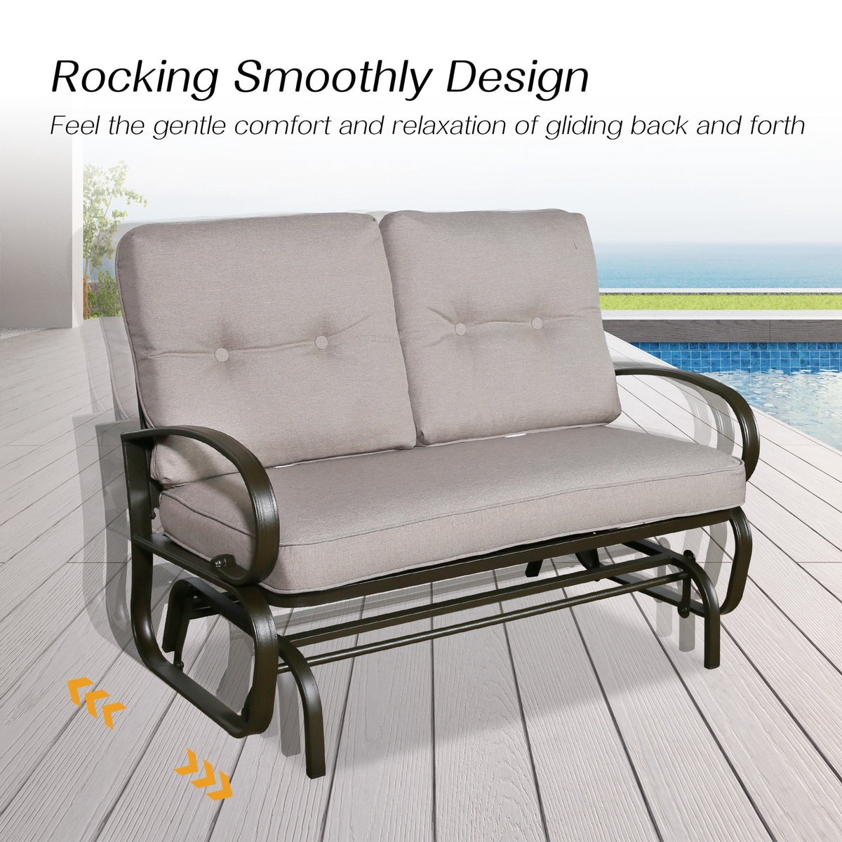 Beige 2-Person Outdoor Steel Glider Chair N349