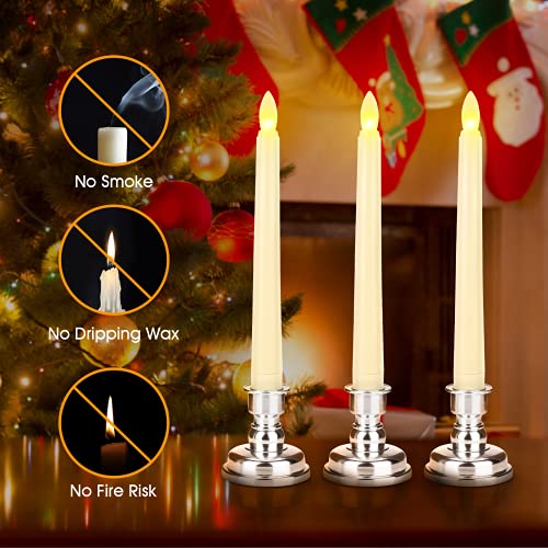 9 Packs White Gold LED Flameless Flickering Taper Candles with Remote Timer G59233