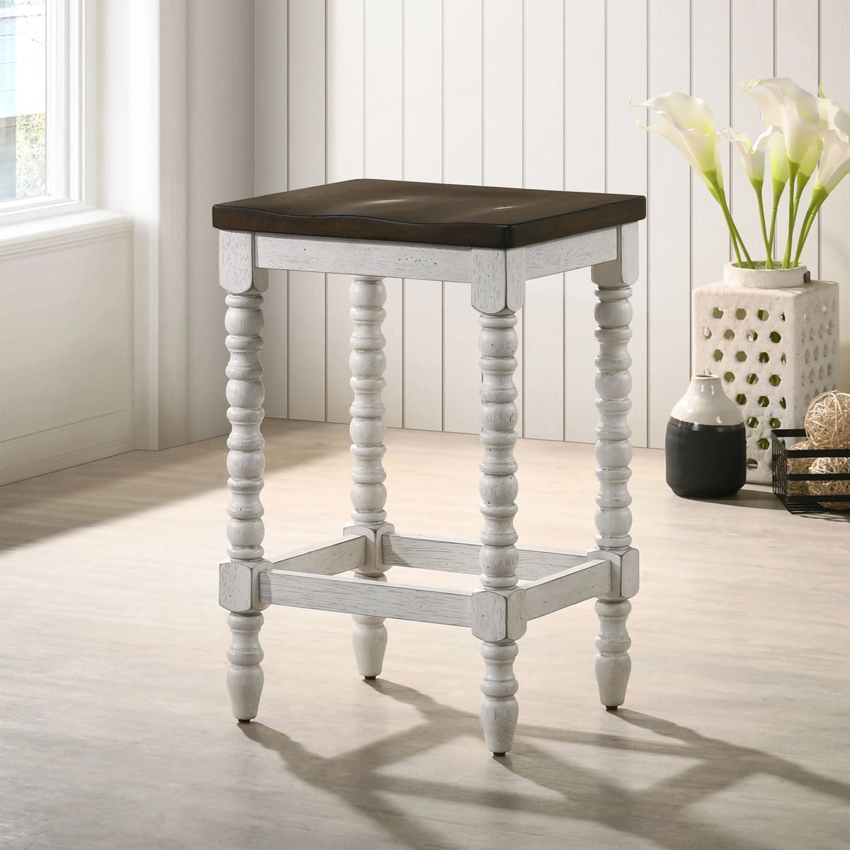 Dark Walnut and Antique White Counter Height Stools Set of 2 C16678