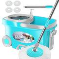 Spin Mop and Bucket with Wringer Set, 4 Microfiber Replacement Head Refills, 61" Extended Handle, Blue C1839