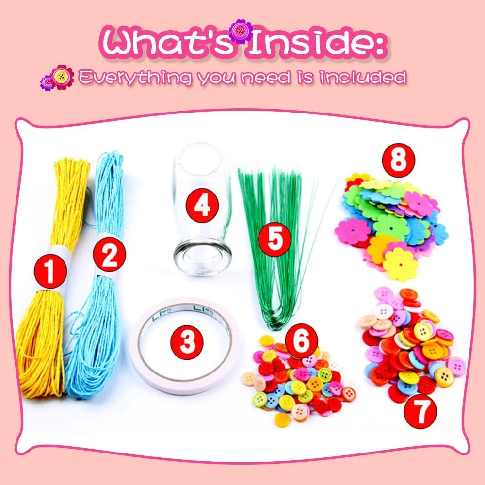 Colorful Buttons and Felt Flower Kit Vase Arts Toy Craft Project E968