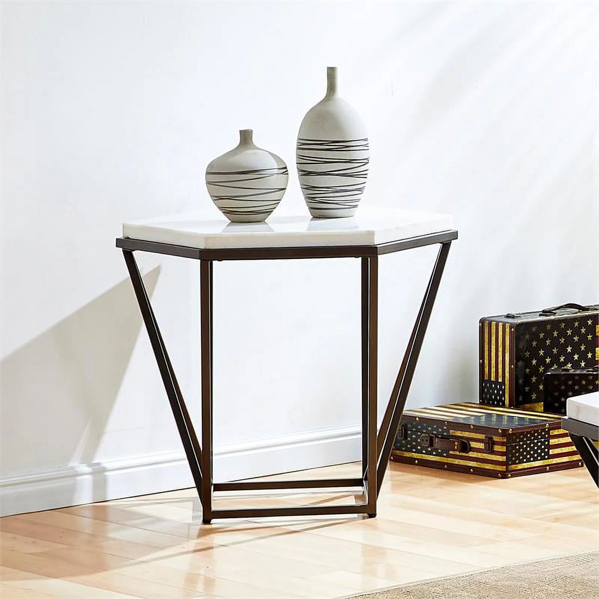 White Marble Top End Table Y99156