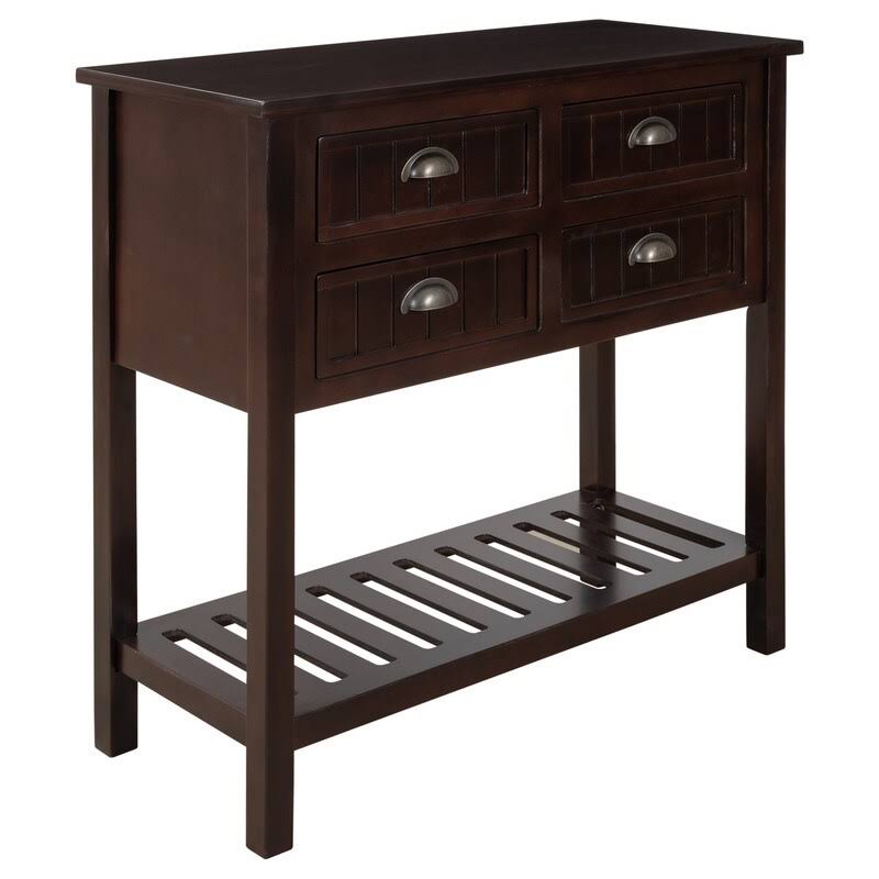 Solid Wood Console Table with 4 Drawers and Slatted Shelf Z6105