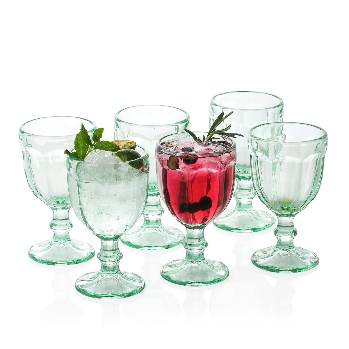 Apple-Green Goblet Wine Glasses 10.2 oz Set of 6 Vintage Octagon Glassware U652629
