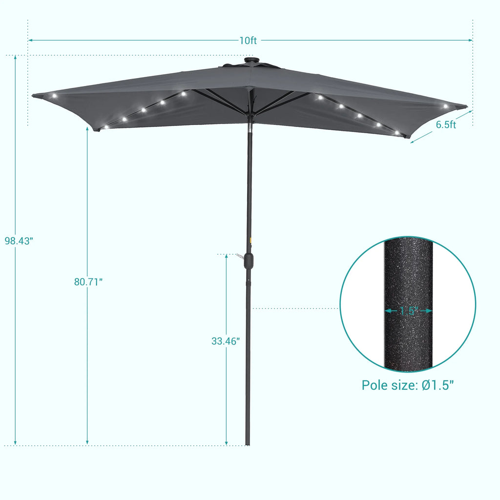 10 x 6.5ft LED Solar Patio Umbrella with Non-Fading Canopy M97752