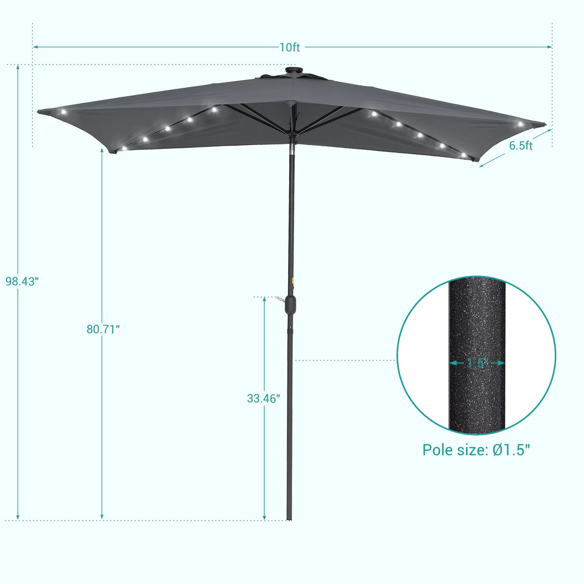 10 x 6.5ft LED Solar Patio Umbrella with Non-Fading Canopy M97752