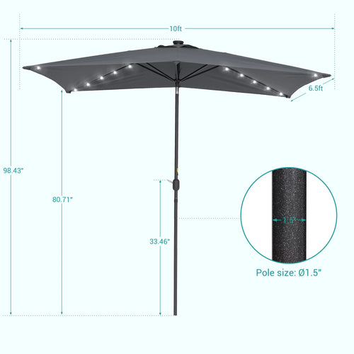10 x 6.5ft LED Solar Patio Umbrella with Non-Fading Canopy M97752